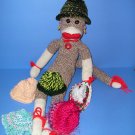 Green Camo Knit Hat Cap Sock Monkey or doll Handmade NEW!