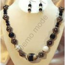 White, Black and Silver Necklace with matching earrings