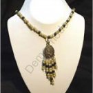 Blue and Brown Necklace with Brass Pendant