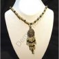 Blue and Brown Necklace with Brass Pendant