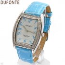 Dufonte Crystal watch featuring blue leather straps.