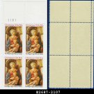 1984 USA MNH Sc# 2107 Pl# Blk of 4 – 20c Madonna and Child - 1984 Christmas Issue