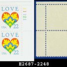 1987 USA MNH Sc# 2248 Plate# Block of Four – 22c Love Heart & Flowers – 1987 Commemoratives