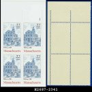 1987 USA MNH Sc# 2341 Plate# Blk of 4 – 22c Massachusetts – 1987-90 Bicentenary Statehood Series