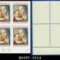 1990 USA MNH Sc# 2514 Plate# Block of Four – 25c Madonna and Child - 1990 Christmas Issue
