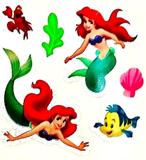 Ariel The Little Mermaid Glittery Sandylion Stickers ~vintage~