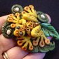 Frog polymer clay and pearls focal bead