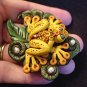 Frog polymer clay and pearls focal bead