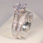 SZ 8 - 3 CT PRINCESS ANTIQUE WEDDING ENGAGEMENT RING SET