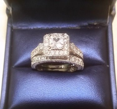 Princess cut Solitaire Antique Diamond Engagement Ring Wedding Set White Gold