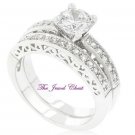 2 Ct Round cut Filigree Diamond Antique Engagement Wedding Ring Set White Gold