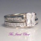 Emerald cut Diamond Engagement wedding Ring set Sterling Silver White Gold