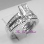 Emerald cut Diamond Engagement wedding Ring set Sterling Silver White Gold