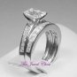 Emerald cut Diamond Engagement wedding Ring set Sterling Silver White Gold
