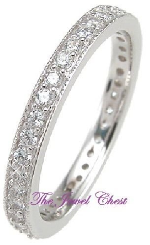 Round cut Channel Set Pave Wedding Antique style Eternity Stackable Band