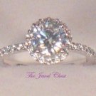Round Brilliant Halo Style Diamond Engagement Ring Real Solid 14kt White Gold