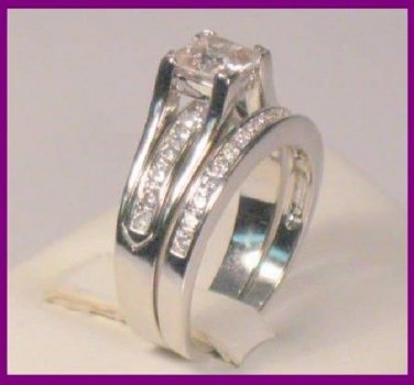 3.25 Ct Princess Solitaire Engagement Wedding Ring Band Set 14kt White Gold