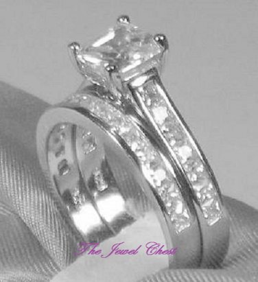 2 Ct Princess Solitaire 2 Piece Engagement Wedding Ring Band Set White Gold