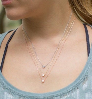 1.00 Ct Round Bezel set Diamond Pendant Necklace White, Rose and Yellow Gold