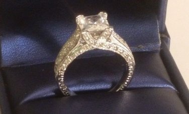 2.85 Ct Princess cut Diamond Solitaire Engagement Ring Vintage 14kt White Gold