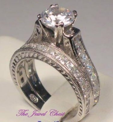 VVS1 Princess Diamond Engagement Ring Wedding Band Vintage Style White Gold