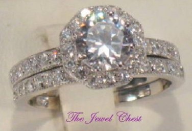 2 Ct Round cut Diamond Engagement Ring Wedding Band White Gold Halo Design