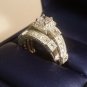 Princess Vintage Diamond Engagement Ring Wedding set Antique 14k White Gold