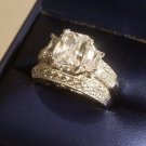 2 Ct Emerald cut 3 Stone Diamond Engagement Ring Wedding Band 14k White Gold