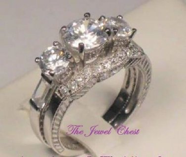 2.50 Ct Round Diamond cut Engagement Wedding Ring set Antique 14k White Gold