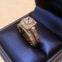 D VVS1 Princess Vintage Diamond Engagement Ring Wedding Set Antique White Gold