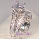 3 Ct Princess cut Diamond Solitaire Antique Style Engagement Ring set White Gold