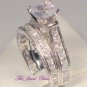 3 Ct Princess cut Diamond Solitaire Antique Style Engagement Ring set White Gold