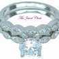 Round cut Diamond Engagement Ring Wedding Band set White Gold Sterling