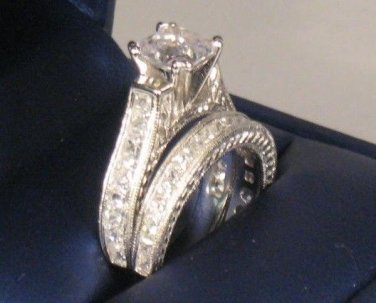4 CT Princess Solitaire Diamond Engagement Ring Wedding Set Antique White Gold