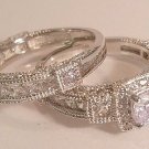 3 Ct Princess Vintage Diamond cut Engagement Ring Wedding set White Gold Antique