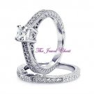 Princess cut Filigree Antique Diamond Engagement Ring Wedding Set White Gold