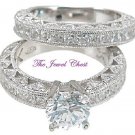 Round Princess Diamond Antique Engagement Ring Wedding Band Sterling White Gold