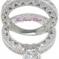 Round Princess Diamond Antique Engagement Ring Wedding Band Sterling White Gold