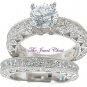 Round Princess Diamond Antique Engagement Ring Wedding Band Sterling White Gold