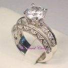 Round Solitaire Pave Engagement Ring Set White Gold Sterling AAA Quality Stones