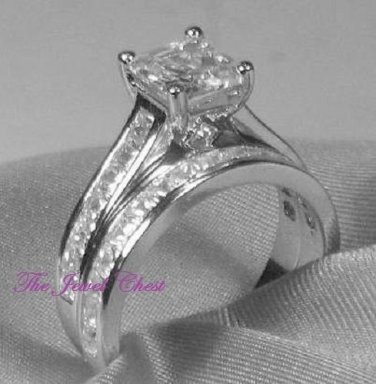 2.50 Ct Princess cut Engagement Ring Bridal Set 14kt White Gold AAA Quality