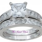 2 Ct Princess cut Engagement Ring wedding band set Sterling 14k White Gold