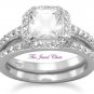 2.25 Ct Princess Cut Halo Style Engagement Wedding Ring Band Set 14K White Gold