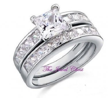 3.72 Ct Princess cut Engagement Ring with Matching Wedding Band White Gold