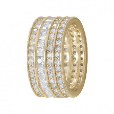 2.75 Ct Princess Round cut Diamond Eternity Band Cocktail Ring Yellow Gold