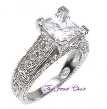 2.00 Ct Princess Pave cut Bypass Diamond Engagement Ring Vintage White Gold