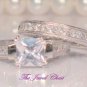 2.95 Ct Princess Antique Diamond Engagement Ring Wedding Bridal set White Gold