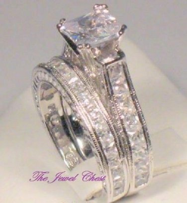 3 Ct Princess Diamond Antique Solitaire Engagement Wedding Ring set White Gold