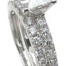 Sterling Silver 14k White Gold Princess cut Diamond Engagement Ring Bridal Set