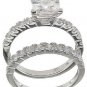 Sterling Silver 14k White Gold Princess cut Diamond Engagement Ring Bridal Set